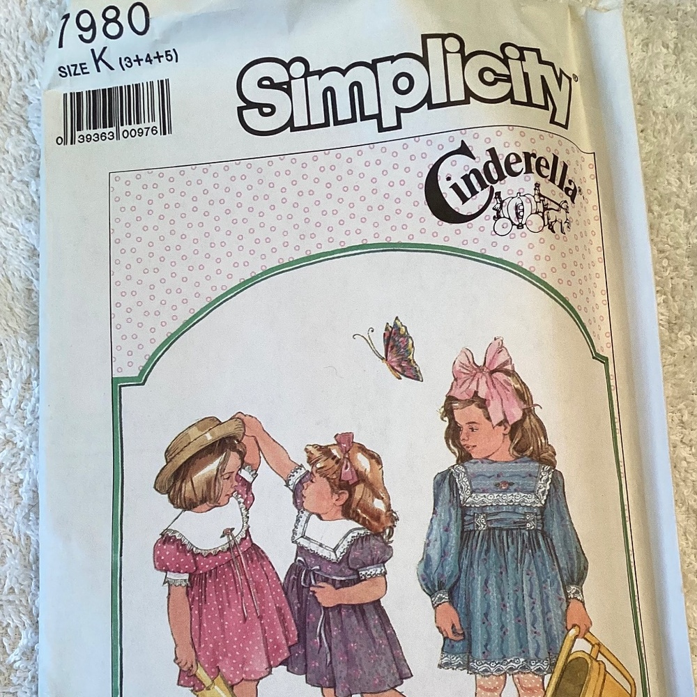 VINTG. 1982 SIMPLICITY PATTERN #7980… CINDERELLA TODDLER DRESS ..Sz 3-4-5..cut